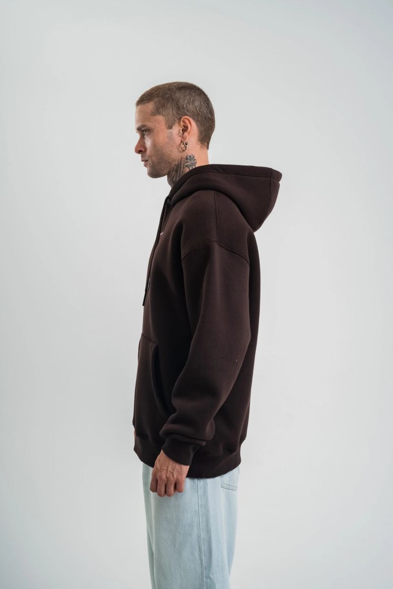 Erkek Nakışlı Kapüşonlu Oversize 3 İplik Pamuklu SweatShirt Hoodie - Siyah