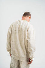 Erkek 3 İplik Pamuklu Yağ Yıkamalı Bisiklet Yaka Sweatshirt Oversize Hoodie - Krem