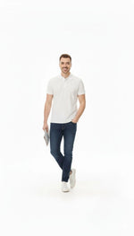 Erkek Polo Yaka Düğmeli Pike Kumaş Tişört Regular Fit Kısa Kol T-Shirt - Beyaz