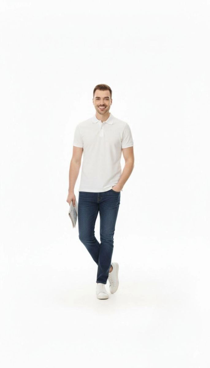 Erkek Polo Yaka Düğmeli Pike Kumaş Tişört Regular Fit Kısa Kol T-Shirt - Beyaz