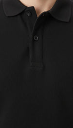 Erkek Polo Yaka Düğmeli Pike Kumaş Tişört Regular Fit Kısa Kol T-Shirt - Siyah