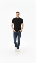 Erkek Polo Yaka Düğmeli Pike Kumaş Tişört Regular Fit Kısa Kol T-Shirt - Siyah