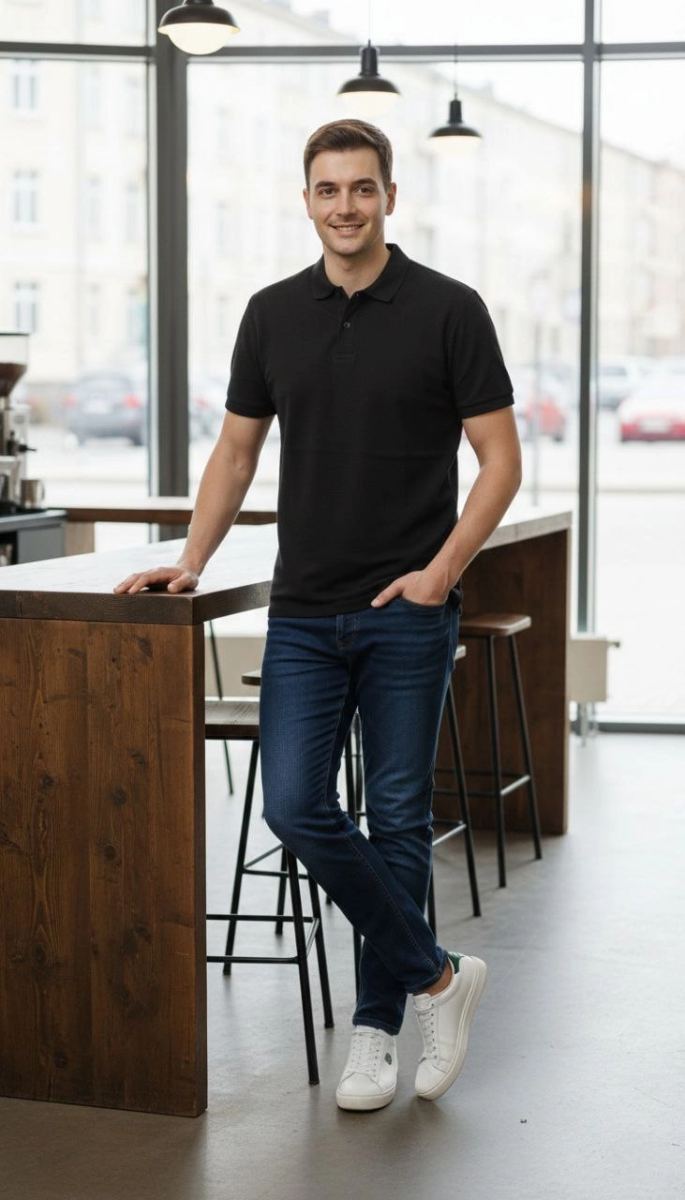 Erkek Polo Yaka Düğmeli Pike Kumaş Tişört Regular Fit Kısa Kol T-Shirt - Siyah