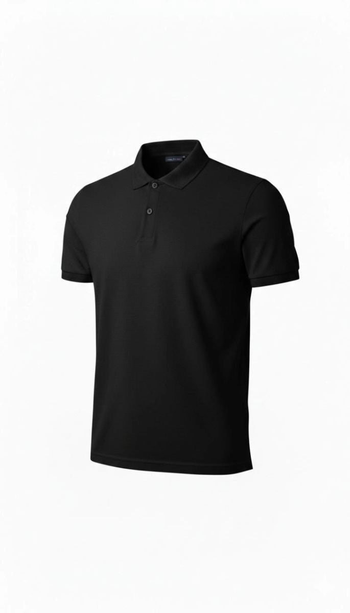 Erkek Polo Yaka Düğmeli Pike Kumaş Tişört Regular Fit Kısa Kol T-Shirt - Siyah