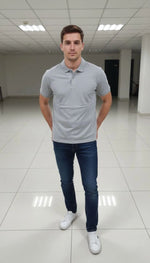 Erkek Polo Yaka Düğmeli Pike Kumaş Tişört Regular Fit Kısa Kol T-Shirt - Gri