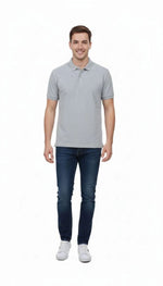 Erkek Polo Yaka Düğmeli Pike Kumaş Tişört Regular Fit Kısa Kol T-Shirt - Gri