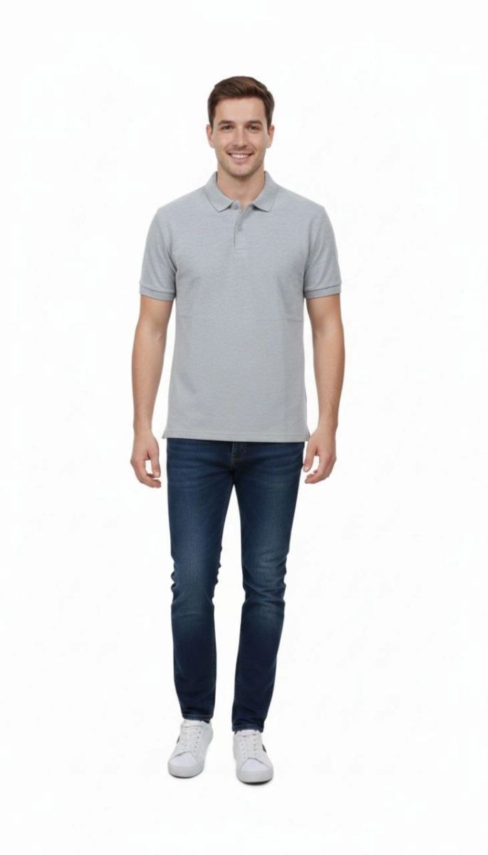 Erkek Polo Yaka Düğmeli Pike Kumaş Tişört Regular Fit Kısa Kol T-Shirt - Gri
