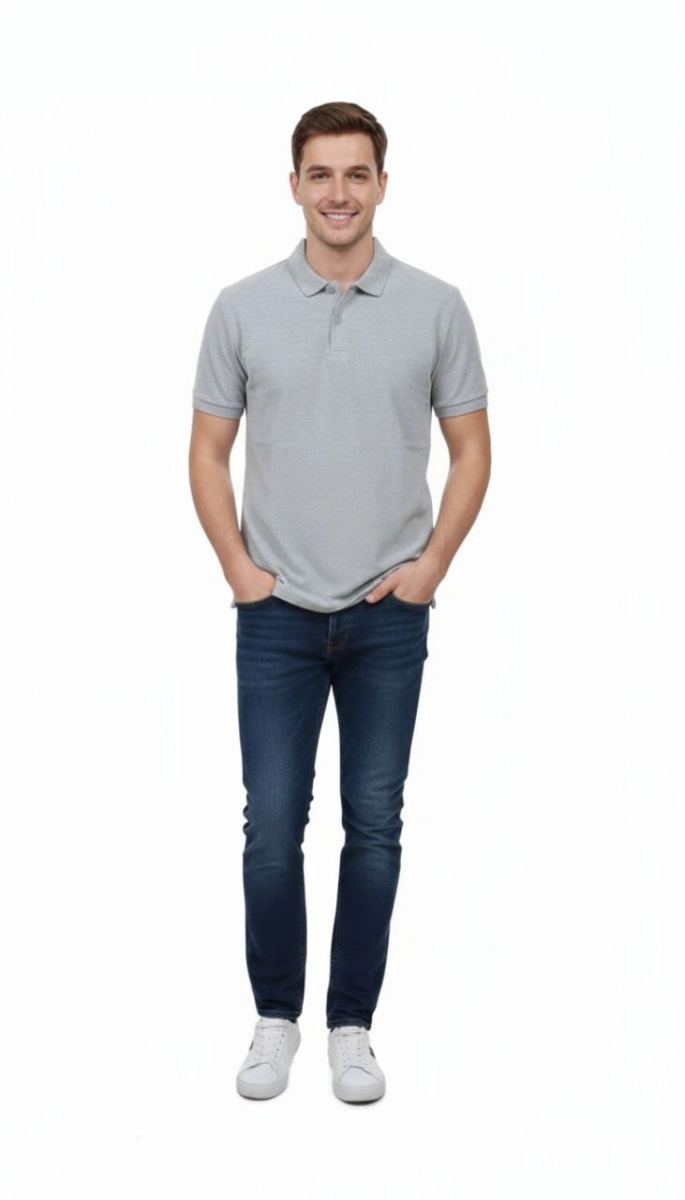 Erkek Polo Yaka Düğmeli Pike Kumaş Tişört Regular Fit Kısa Kol T-Shirt - Gri