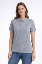 Kadın Polo Yaka Tişört Pike Kumaş Kısa Kol Regular Fit Yazlık T-Shirt - Gri