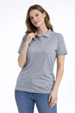 Kadın Polo Yaka Tişört Pike Kumaş Kısa Kol Regular Fit Yazlık T-Shirt - Gri