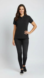 Kadın Polo Yaka Tişört Pike Kumaş Kısa Kol Regular Fit Yazlık T-Shirt - Siyah