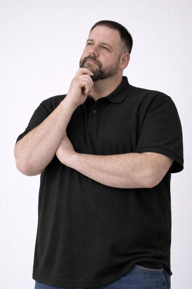 Erkek Polo Yaka Düğmeli Tişört Pike Kumaş Battal Beden Kısa Kol T-Shirt - Siyah