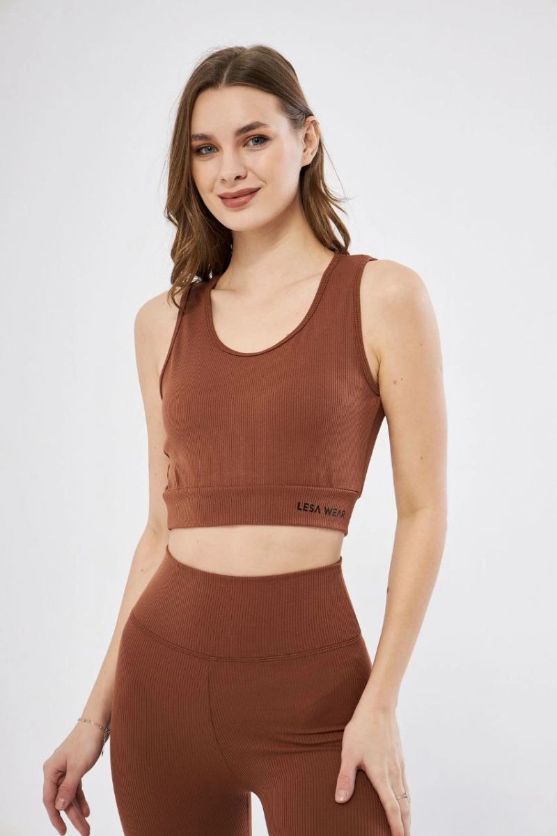 Kadın Fitilli Baskılı Crop - Kahve