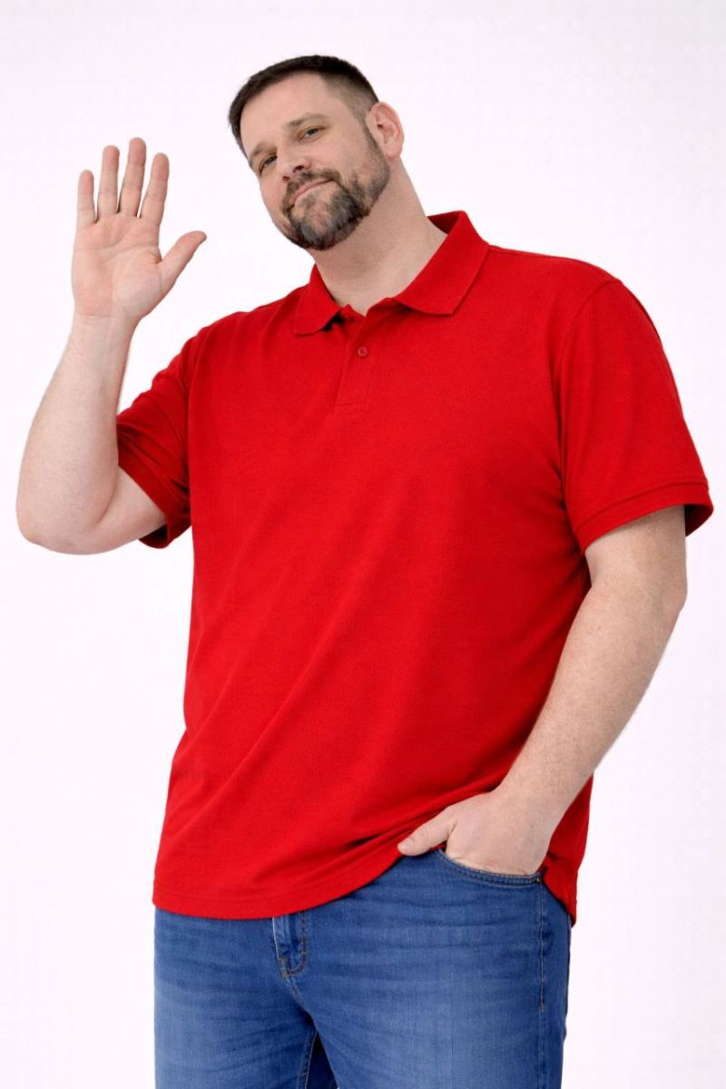 Erkek Polo Yaka Düğmeli Pike Kumaş Battal Beden Kısa Kol Tişört T-Shirt - Kırmızı