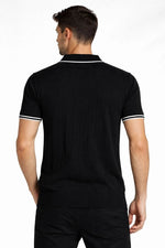 Erkek Yazlık Dokuma Triko Tişört Fermuarlı Polo Yaka Kısa Kol T-Shirt - Siyah