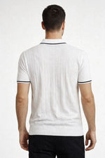 Erkek Yazlık Dokuma Triko Tişört Fermuarlı Polo Yaka Kısa Kol T-Shirt - Beyaz