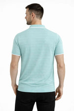 Erkek Yazlık Dokuma Triko Tişört Düğmesiz Polo Yaka Kısa Kol T-Shirt - Mint yeşili