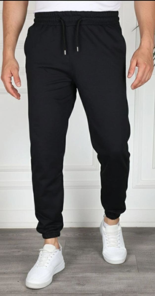 Erkek Jogger Eşofman Altı Cepli, Paça Lastikli , Spor Pantolon - Siyah