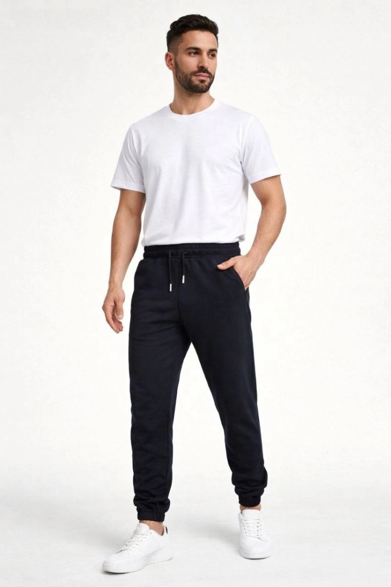 Erkek Jogger Eşofman Altı Cepli, Paça Lastikli , Spor Pantolon - Siyah