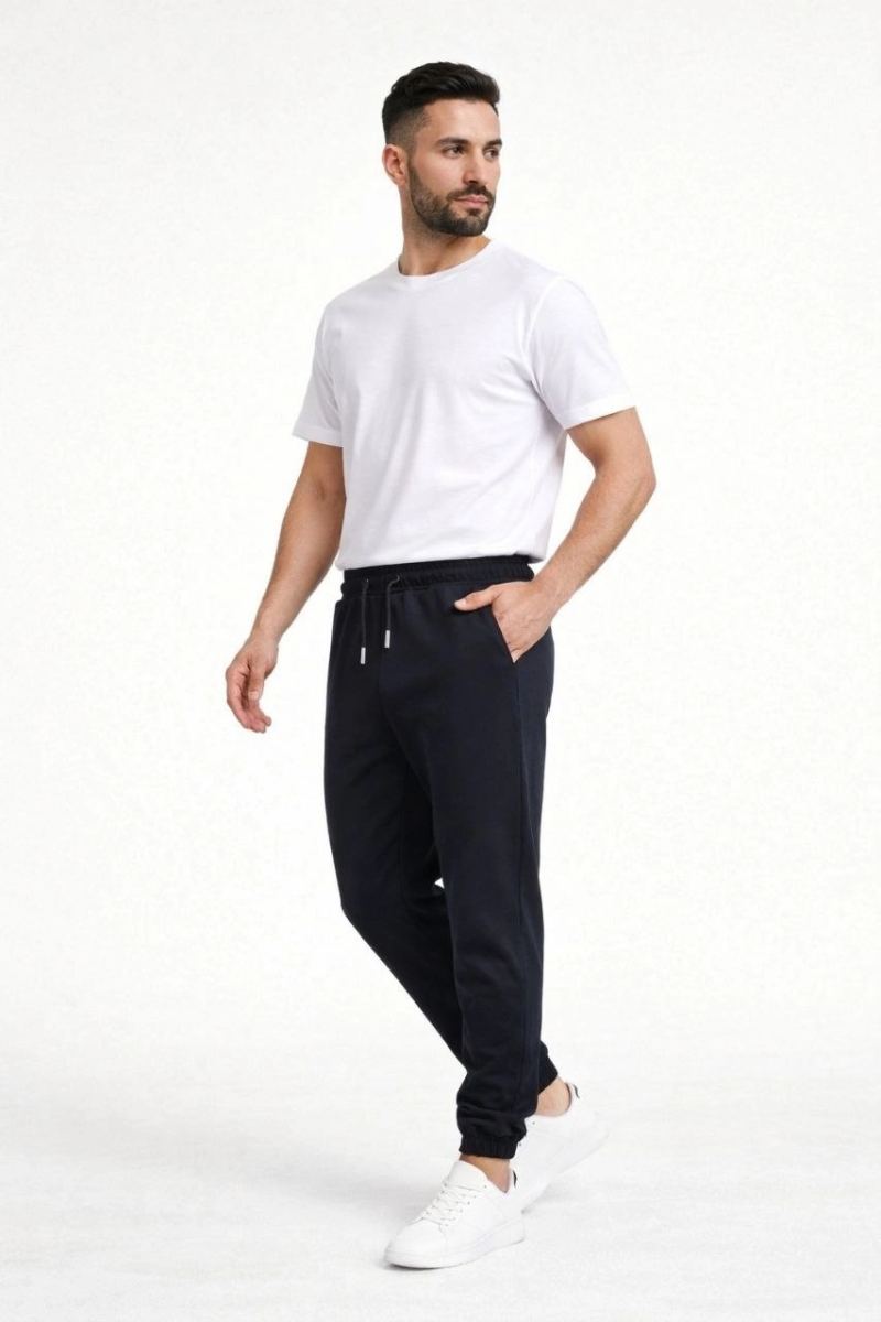 Erkek Jogger Eşofman Altı Cepli, Paça Lastikli , Spor Pantolon - Siyah