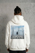 Erkek Survivor Penguin Baskılı 3 İplik Pamuklu Kapüşonlu Sweatshirt Hoodie Beyaz