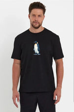 Erkek T-Shirt Penguen Baskılı Bisiklet Yaka Kısa kol yazlık Tişört - Siyah