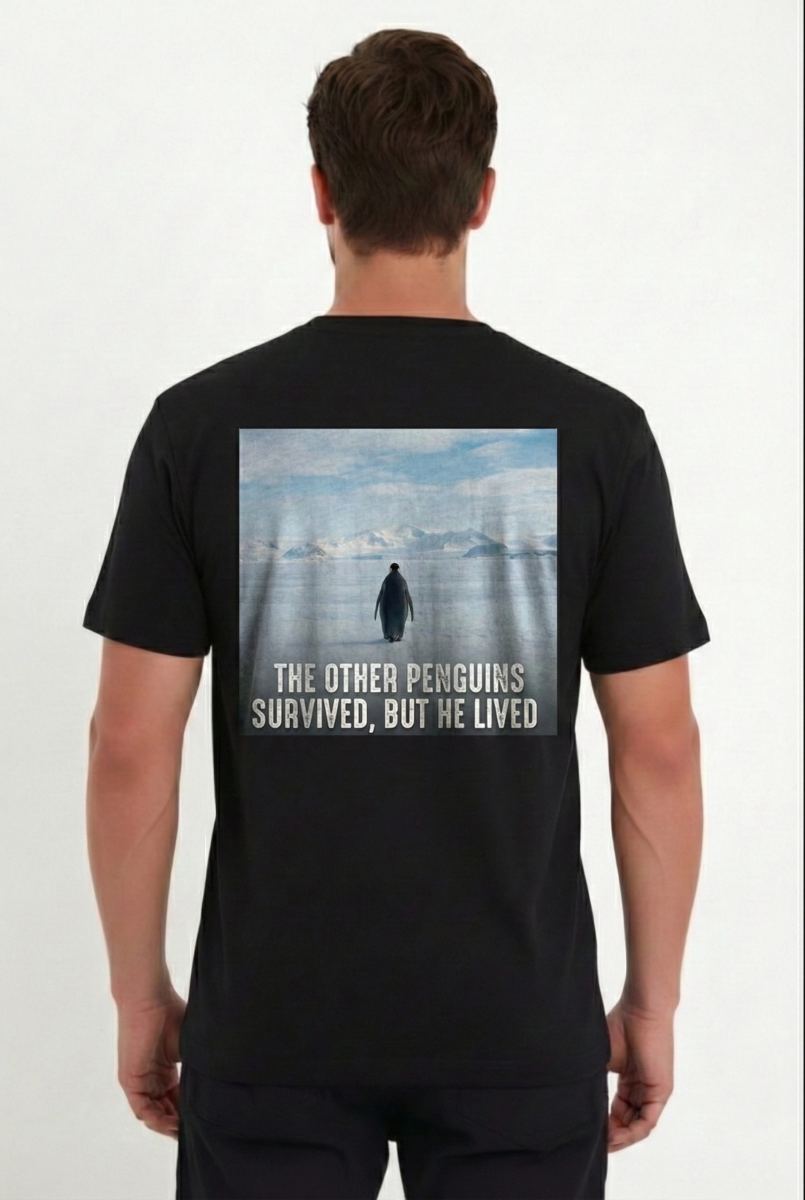 Erkek T-Shirt Penguen Baskılı Bisiklet Yaka Kısa kol yazlık Tişört - Siyah
