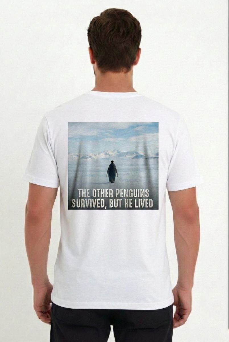 Erkek T-Shirt Penguen Baskılı Bisiklet Yaka Kısa kol yazlık Tişört - Beyaz