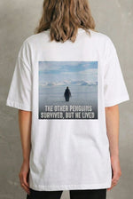 Kadın T-Shirt Penguen Baskılı Bisiklet Yaka Kısa kol yazlık Tişört - Beyaz