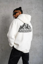 Erkek Nihilist Penguen Baskılı 3 İplik Pamuklu Kapüşonlu Sweatshirt Hoodie Beyaz