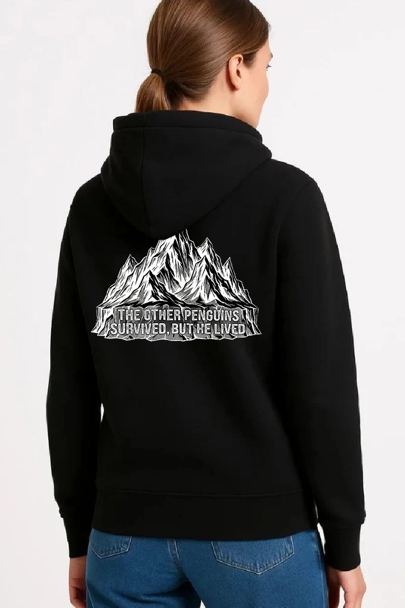 Kadın 3 İplik Pamuklu Kapüşonlu Hoodie Sweatshirt Nihilist Penguen Baskılı - Siyah