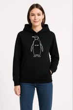 Kadın 3 İplik Pamuklu Kapüşonlu Hoodie Sweatshirt Nihilist Penguen Baskılı - Siyah
