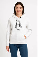 Kadın 3 İplik Pamuklu Kapüşonlu Hoodie Sweatshirt Nihilist Penguen Baskılı - Beyaz