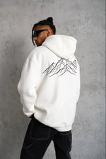 Erkek Nihilist Penguen Baskılı 3 İplik Pamuklu Kapüşonlu Sweatshirt Hoodie Beyaz
