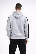 Erkek Şeritli Kapüşonlu Oversize Sweatshirt 3 iplik Pamuklu hoodie - Beyaz