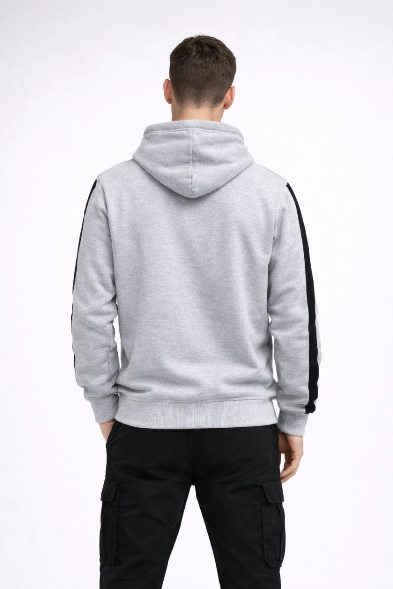 Erkek Şeritli Kapüşonlu Oversize Sweatshirt 3 iplik Pamuklu hoodie - Beyaz