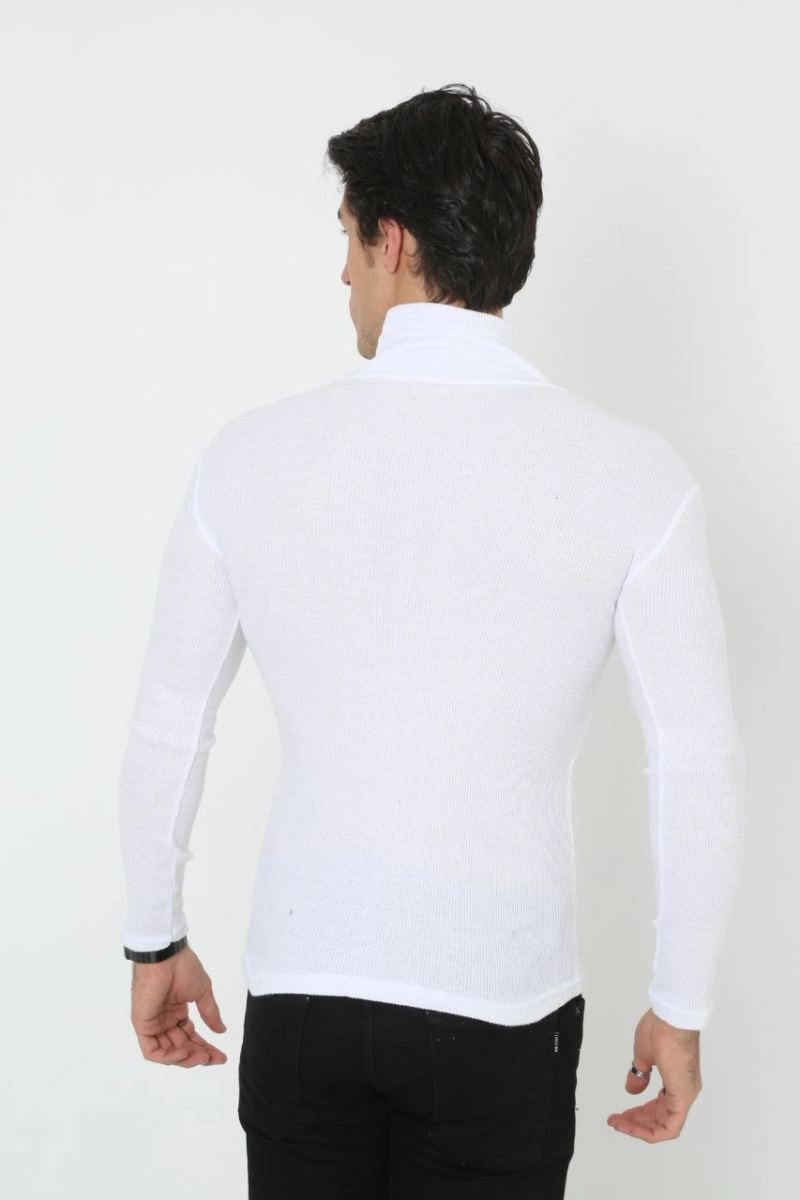 Erkek Fitilli Kaşkorse Kumaş Boğazlı Full Likralı Slimfit Body - Beyaz