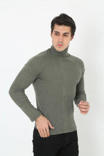 Erkek Fitilli Kaşkorse Kumaş Boğazlı Full Likralı Slimfit Body - Haki