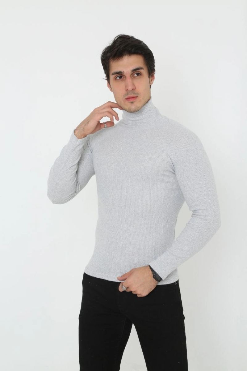 Erkek Fitilli Kaşkorse Kumaş Boğazlı Full Likralı Slimfit Body - Gri