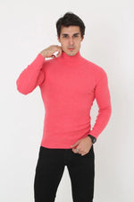 Erkek Fitilli Kaşkorse Kumaş Boğazlı Full Likralı Slimfit Body - Pembe