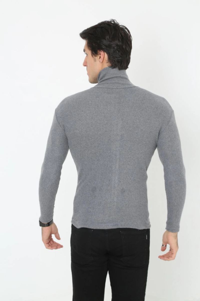 Erkek Fitilli Kaşkorse Kumaş Boğazlı Full Likralı Slimfit Body - Füme