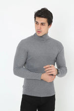Erkek Fitilli Kaşkorse Kumaş Boğazlı Full Likralı Slimfit Body - Füme