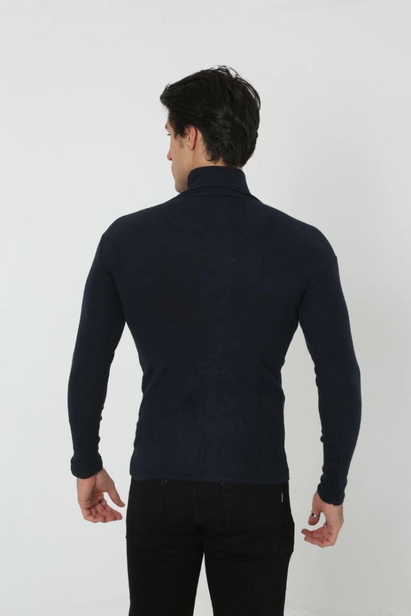 Erkek Fitilli Kaşkorse Kumaş Boğazlı Full Likralı Slimfit Body - Siyah