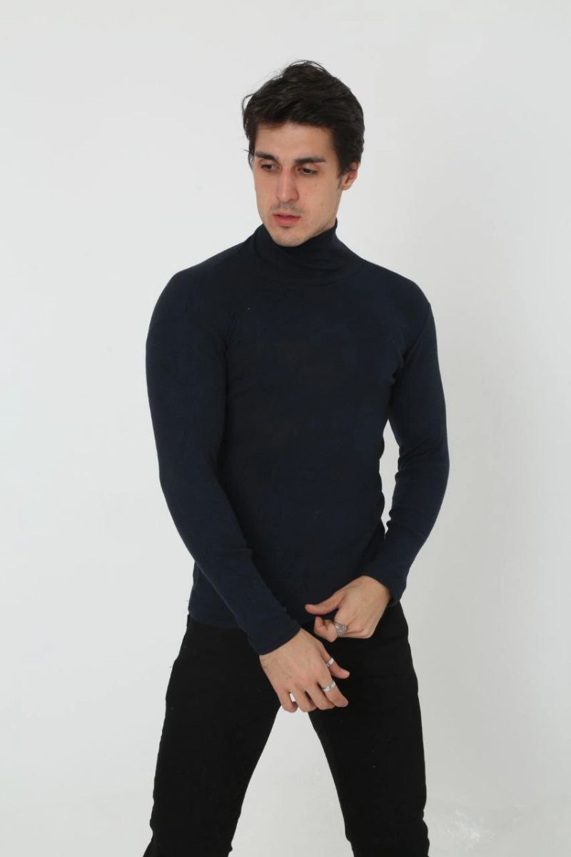 Erkek Fitilli Kaşkorse Kumaş Boğazlı Full Likralı Slimfit Body - Siyah