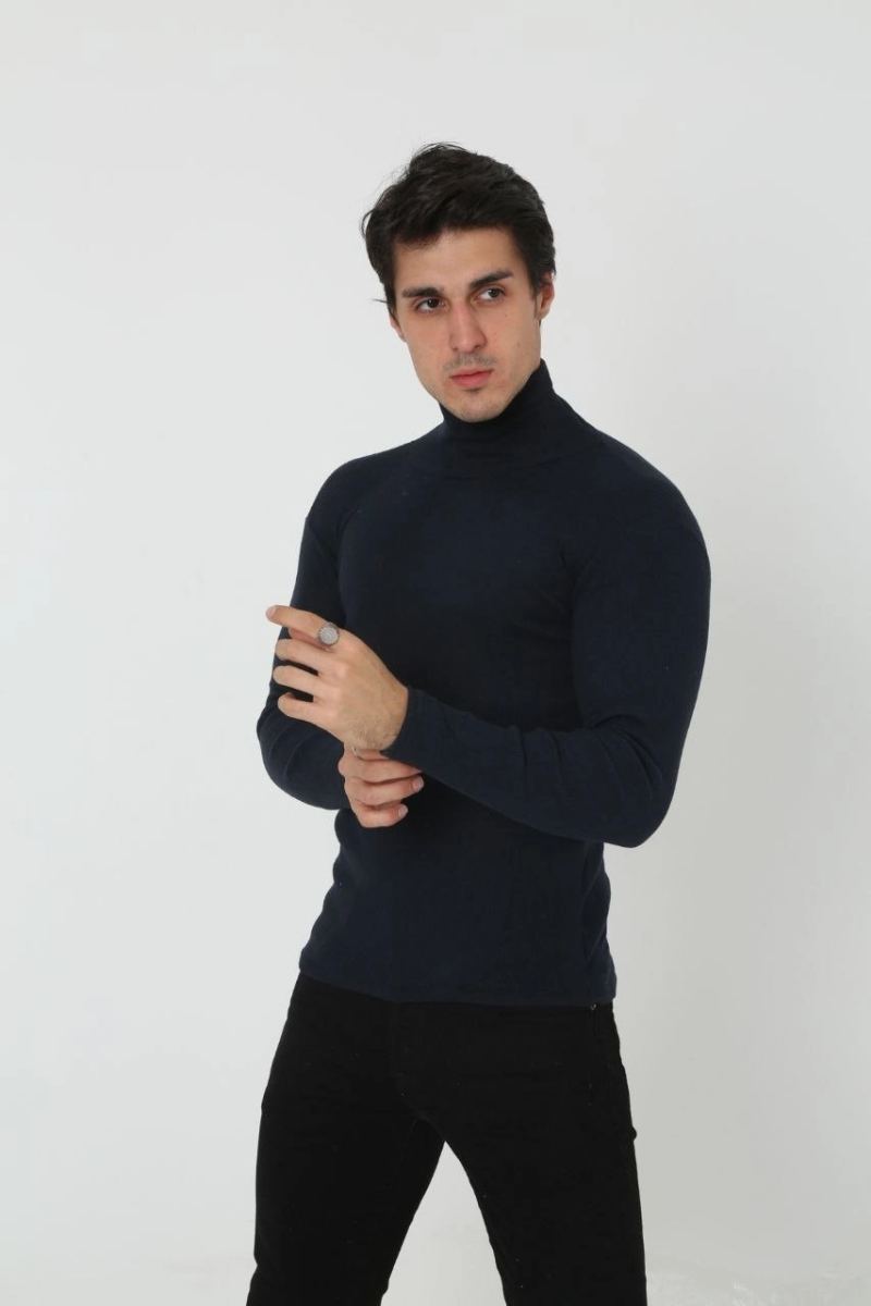 Erkek Fitilli Kaşkorse Kumaş Boğazlı Full Likralı Slimfit Body - Siyah