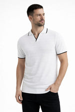 Erkek Kısa kol Fitilli Triko Polo Yaka Düğmesiz T-shirt 2'li Set Beyaz-Mint Yeşili