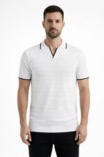 Erkek Kısa kol Fitilli Triko Polo Yaka Düğmesiz T-shirt 2'li Set Beyaz-Mint Yeşili