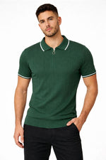 Erkek Triko Tişört Fermuarlı Polo Yaka Kısa Kol T-Shirt 3’lü Set Siyah-Kahve-Haki