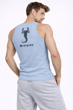 Erkek Fitilli Atlet Sıfır Yaka Slim Fit Arka Baskılı Spor Atlet - Bebek Mavisi