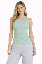 Kadın Fitilli Atlet Sıfır Yaka Slim Fit Arka Baskılı Spor Atlet - Mint Yeşili